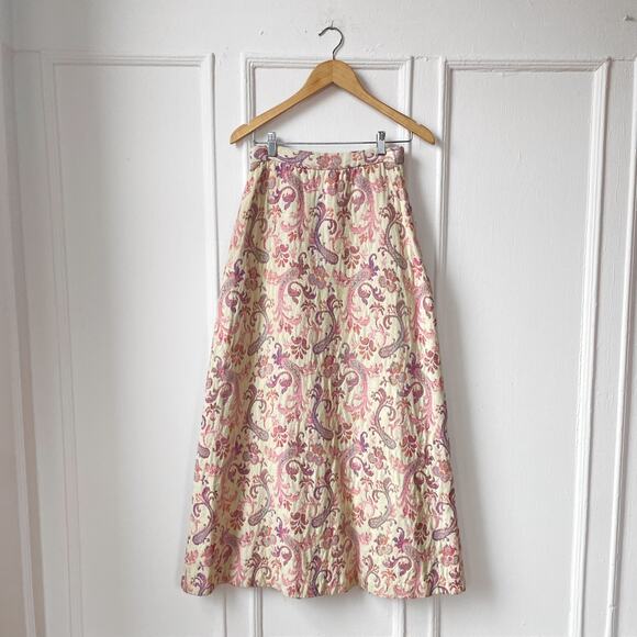 60s LANVIN Maxi Skirt Vintage Paisley Wool 27.5" Waist Size 42 Brocade Paris - Picture 4 of 11